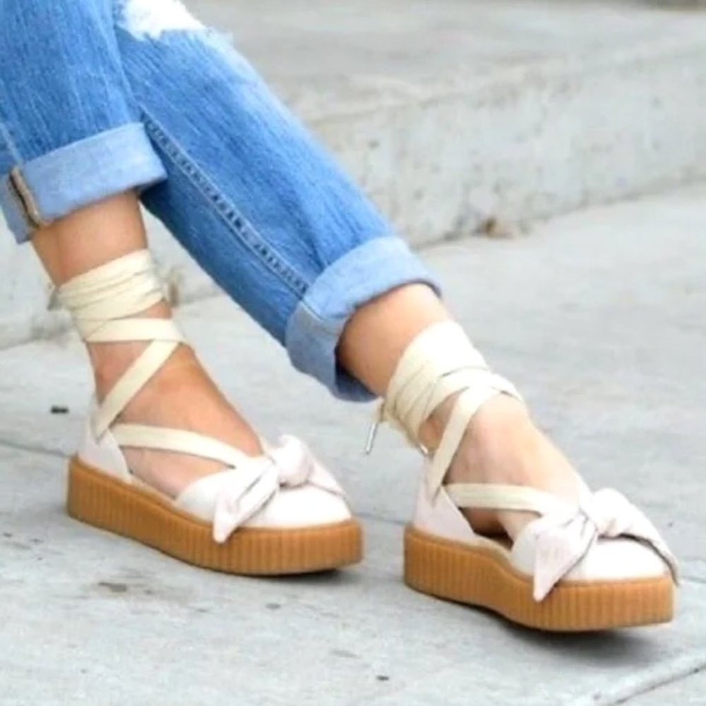Fenty Puma Creeper Bow Lace Up Leather Sandals